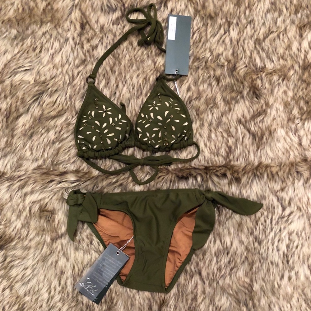 NWT 1 Sol Bikini Army Green and brass detail
